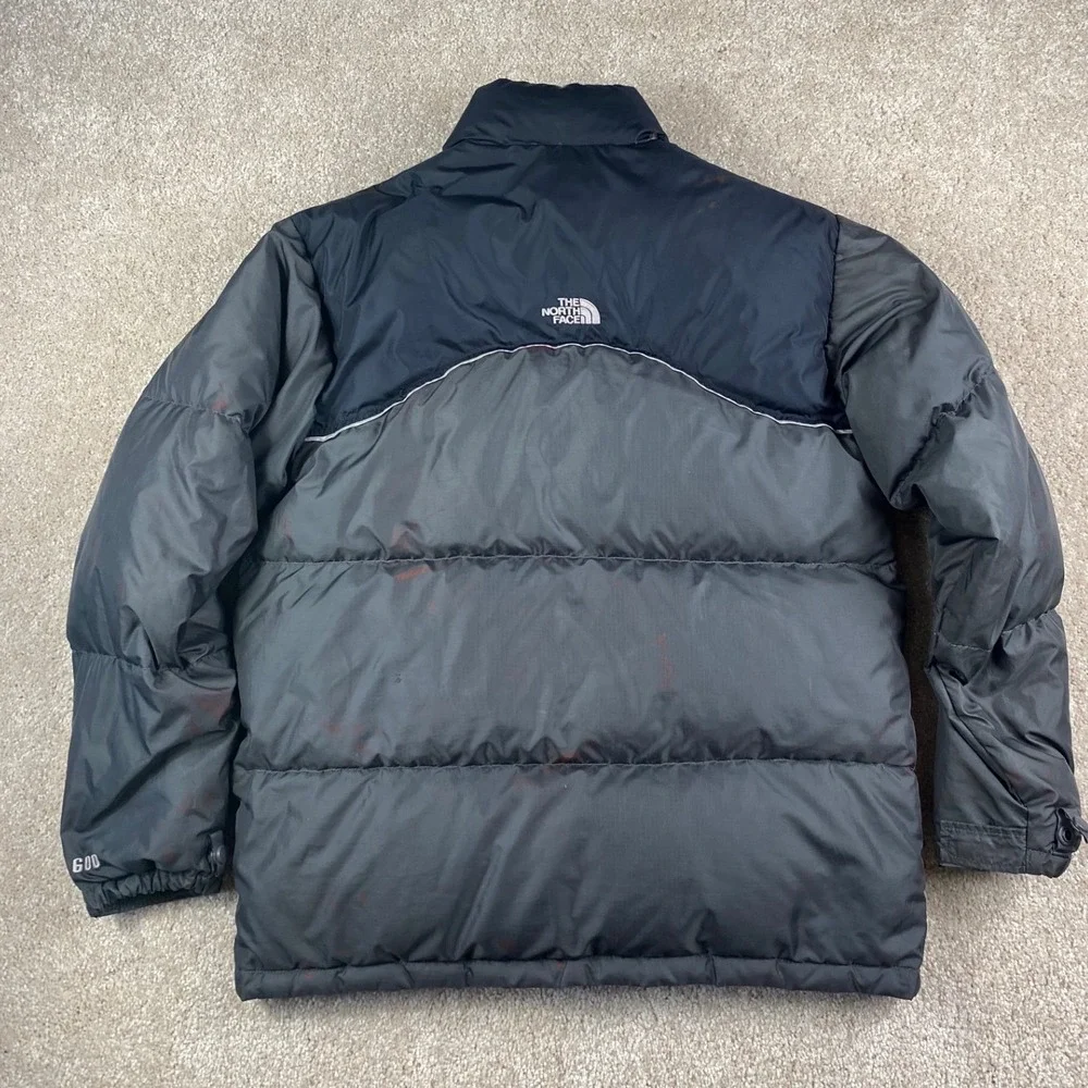 The North Face Nuptse 600 Down Puffer Jacket Boys XL Grey Black Coat